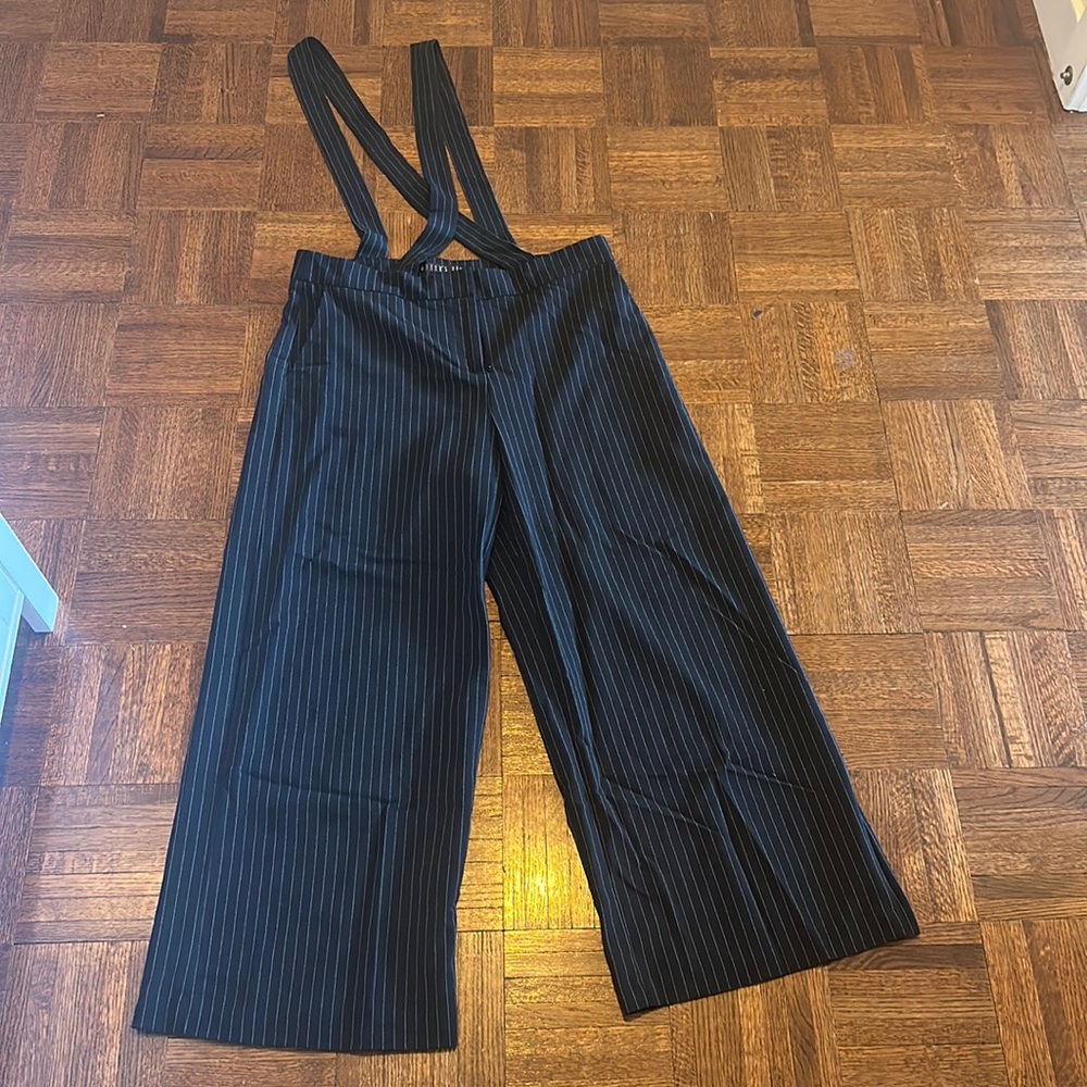 Pinstriped pants with suspenders